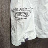 SS Polo Show Shirt, 1/4 button Up, attached snap collar *gc, mnr pits, rubs, pills, shrunk embroidery, snags & stains

