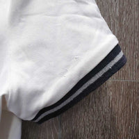 SS Polo Show Shirt, 1/4 button Up, attached snap collar *gc, mnr pits, rubs, pills, shrunk embroidery, snags & stains
