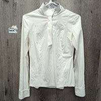 LS Sun Show Shirt, 1/2 Snap Up, attached snap collar, mesh sleeves *gc, discolored spots, crinkled cuffs & collars, mnr snags
