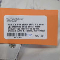 LS Sun Show Shirt, 1/2 Snap Up, attached snap collar, mesh sleeves *gc, discolored spots, crinkled cuffs & collars, mnr snags
