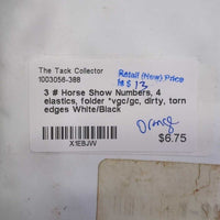 3 # Horse Show Numbers, 4 elastics, folder *vgc/gc, dirty, torn edges
