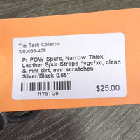 Pr POW Spurs, Narrow Thick Leather Spur Straps *vgc/xc, clean & mnr dirt, mnr scratches
