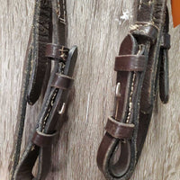 Rsd Bridle, Braided Reins *gc, NO noseband, clean, mnr edge scrapes, stiff, creases, modified reins, throat & cheeks
