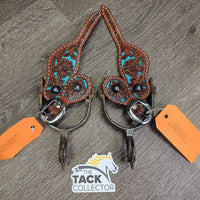 Vintage Western Rowel Spurs *gc, thick residue, faded, rubs & rust & Tooled Leather Spur Straps *like new
