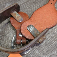 Vintage Western Rowel Spurs *gc, thick residue, faded, rubs & rust & Tooled Leather Spur Straps *like new
