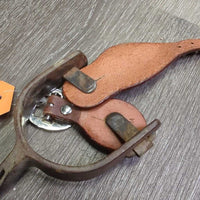Vintage Western Rowel Spurs *gc, thick residue, faded, rubs & rust & Tooled Leather Spur Straps *like new

