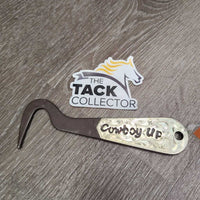 Antique Brown Tooled Metal Hoof Pick "Cowboy Up" *vgc/xc, mnr rubs & stains
