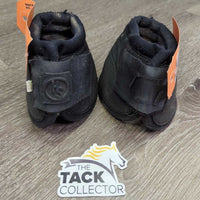 Pr No Turn Bell Boots, velcro *gc, dirt, rubs, holey top edges, threads, hair
