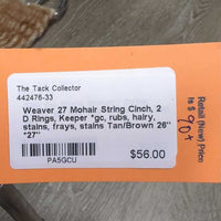 27 Mohair String Cinch, 2 D Rings, Keeper *gc, rubs, hairy, stains, frays, stains
