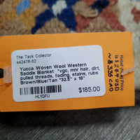 Woven Wool Western Saddle Blanket *vgc, mnr hair, dirt, pulled threads, fading, stains, rubs
