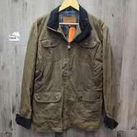"Under the Wire" Oilskin Slicker - Jacket, Zipper, Corduroy Collar & Cuffs *gc, stains, hairy, older?, loose cotton lining
