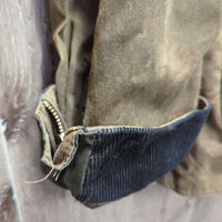 "Under the Wire" Oilskin Slicker - Jacket, Zipper, Corduroy Collar & Cuffs *gc, stains, hairy, older?, loose cotton lining
