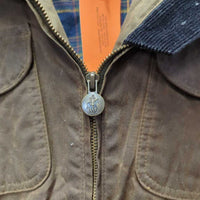 "Under the Wire" Oilskin Slicker - Jacket, Zipper, Corduroy Collar & Cuffs *gc, stains, hairy, older?, loose cotton lining
