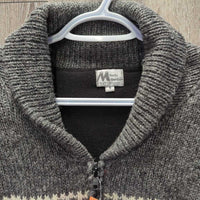 High Collar Light Fleece Lined Wool Sweater, Zipper *vgc, mnr hair, stretched cuffs, rubs & pills
