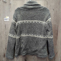 High Collar Light Fleece Lined Wool Sweater, Zipper *vgc, mnr hair, stretched cuffs, rubs & pills
