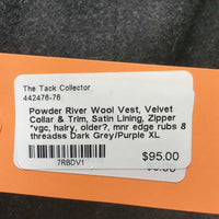Wool Vest, Velvet Collar & Trim, Satin Lining, Zipper *vgc, hairy, older?, mnr edge rubs & threadss
