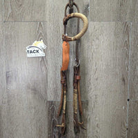 Sliding One Ear Leather & Rawhide Headstall, laces *gc, dry, faded, dents, mnr film, dirt, scrapes & stains, broken lace
