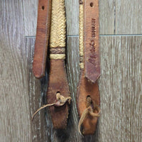 Sliding One Ear Leather & Rawhide Headstall, laces *gc, dry, faded, dents, mnr film, dirt, scrapes & stains, broken lace
