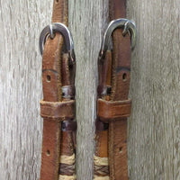 Sliding One Ear Leather & Rawhide Headstall, laces *gc, dry, faded, dents, mnr film, dirt, scrapes & stains, broken lace
