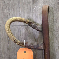 Sliding One Ear Leather & Rawhide Headstall, laces *gc, dry, faded, dents, mnr film, dirt, scrapes & stains, broken lace
