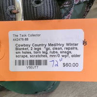 Med/Hvy Winter Blanket, 2 legs *gc, clean, repairs, sm holes, torn leg, rubs, snags, scrape, scratches, mnr/0 wpf, older
