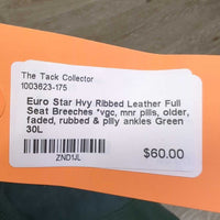 Hvy Ribbed Leather Full Seat Breeches *vgc, mnr pills, older, faded, rubbed & pilly ankles
