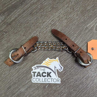 Thick Leather & Double Chain Chin - Curb Strap, buckles *gc, clean & residue, bent, rubs, dry, stains, rusty
