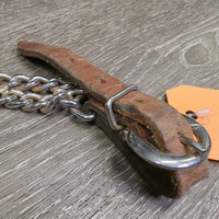 Thick Leather & Double Chain Chin - Curb Strap, buckles *gc, clean & residue, bent, rubs, dry, stains, rusty
