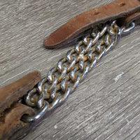 Thick Leather & Double Chain Chin - Curb Strap, buckles *gc, clean & residue, bent, rubs, dry, stains, rusty
