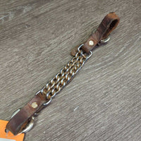Thick Leather & Double Chain Chin - Curb Strap, buckles *gc, clean & residue, bent, rubs, dry, stains, rusty
