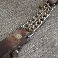 Thick Leather & Double Chain Chin - Curb Strap, buckles *gc, clean & residue, bent, rubs, dry, stains, rusty
