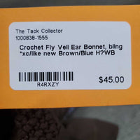 Crochet Fly Veil Ear Bonnet, bling *xc/like new
