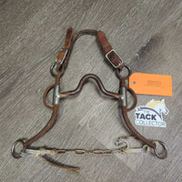 LS High Port Western Curb Bit, Tooled Silver, leather chin strap, chain stabilizer *gc, dirt, rust, scrapes, gunk, caked
