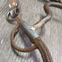 LS High Port Western Curb Bit, Tooled Silver, leather chin strap, chain stabilizer *gc, dirt, rust, scrapes, gunk, caked

