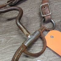 LS High Port Western Curb Bit, Tooled Silver, leather chin strap, chain stabilizer *gc, dirt, rust, scrapes, gunk, caked
