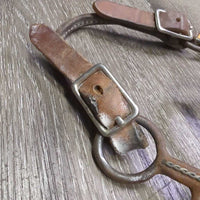 LS High Port Western Curb Bit, Tooled Silver, leather chin strap, chain stabilizer *gc, dirt, rust, scrapes, gunk, caked

