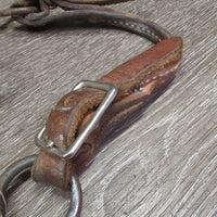LS High Port Western Curb Bit, Tooled Silver, leather chin strap, chain stabilizer *gc, dirt, rust, scrapes, gunk, caked
