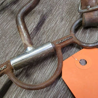 LS High Port Western Curb Bit, Tooled Silver, leather chin strap, chain stabilizer *gc, dirt, rust, scrapes, gunk, caked
