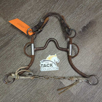 LS High Port Western Curb Bit, Tooled Silver, leather chin strap, chain stabilizer *gc, dirt, rust, scrapes, gunk, caked
