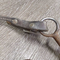 LS High Port Western Curb Bit, Tooled Silver, leather chin strap, chain stabilizer *gc, dirt, rust, scrapes, gunk, caked
