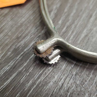VINTAGE v.fine/delicate Sm Side Rowel Spurs *gc, older, stains, clean, scratches, green spots

