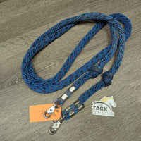 Nylon Rope Barrel - Roper Loop Reins, 2x snaps *gc, knots, mnr hair, dirt, rubs & frays
