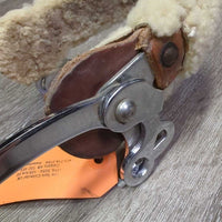 Mechanical Flat Leather & Sheepskin Hackamore, Stabilizer *vgc/gc, dirt, clumpy, residue, scratches, rust, scrapes

