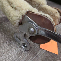 Mechanical Flat Leather & Sheepskin Hackamore, Stabilizer *vgc/gc, dirt, clumpy, residue, scratches, rust, scrapes
