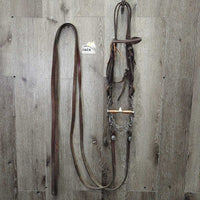 Headstall, Split Reins, "FB" Peruvian? Low Port Copper Curb Bit *vgc/gc, dry, clean, edge scrapes & rubs, MISSING Screw, mnr dirt
