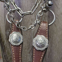 Headstall, Split Reins, "FB" Peruvian? Low Port Copper Curb Bit *vgc/gc, dry, clean, edge scrapes & rubs, MISSING Screw, mnr dirt
