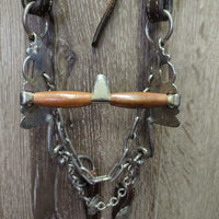 Headstall, Split Reins, "FB" Peruvian? Low Port Copper Curb Bit *vgc/gc, dry, clean, edge scrapes & rubs, MISSING Screw, mnr dirt

