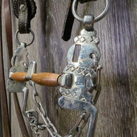 Headstall, Split Reins, "FB" Peruvian? Low Port Copper Curb Bit *vgc/gc, dry, clean, edge scrapes & rubs, MISSING Screw, mnr dirt
