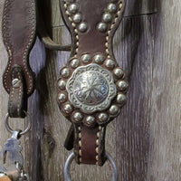 Headstall, Split Reins, "FB" Peruvian? Low Port Copper Curb Bit *vgc/gc, dry, clean, edge scrapes & rubs, MISSING Screw, mnr dirt
