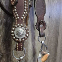 Headstall, Split Reins, "FB" Peruvian? Low Port Copper Curb Bit *vgc/gc, dry, clean, edge scrapes & rubs, MISSING Screw, mnr dirt
